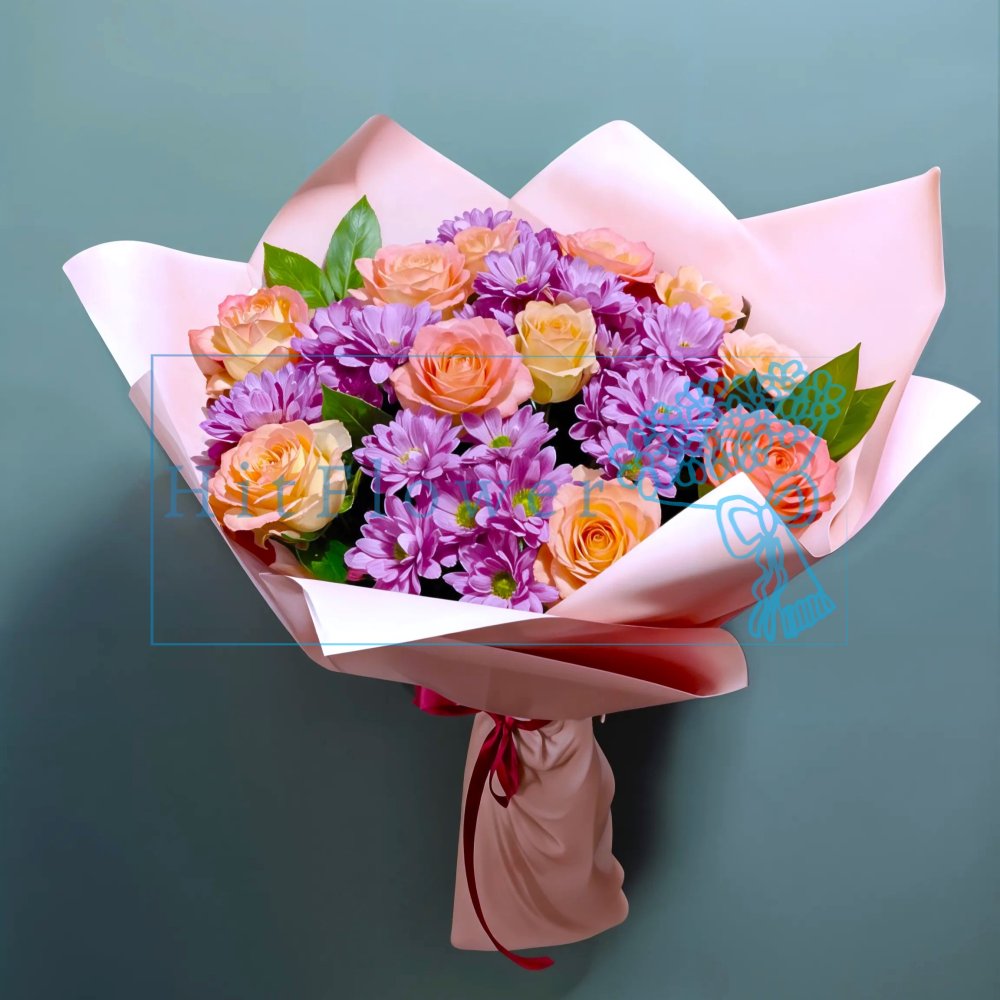 Букет цветов Симфония Чувств Букет цветов из: Хризантемы и Розы